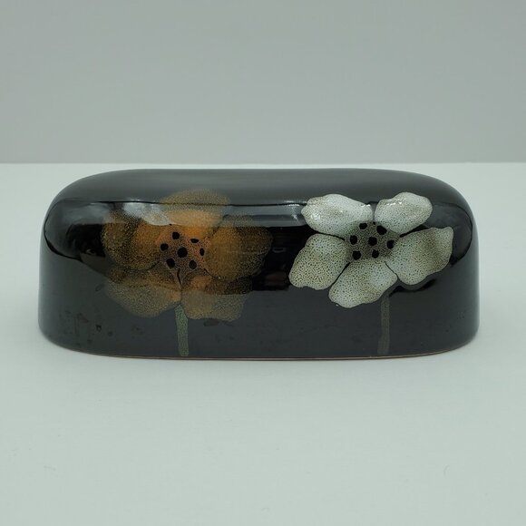 Pfaltzgraff Painted Poppies Covered Butter Dish Brown Floral Butter Keeper - Picture 6 of 7